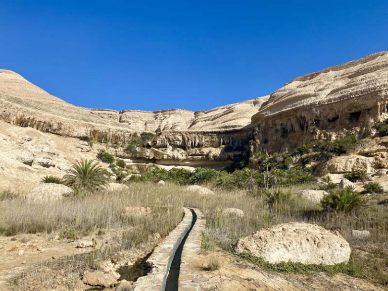 Erhöht gelegene Oase bei Wadi Shuwaymiyah